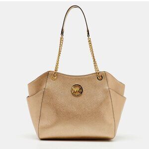 Michael Korrs Gold Saffiano Leather Jet Set Chain Shoulder Bag